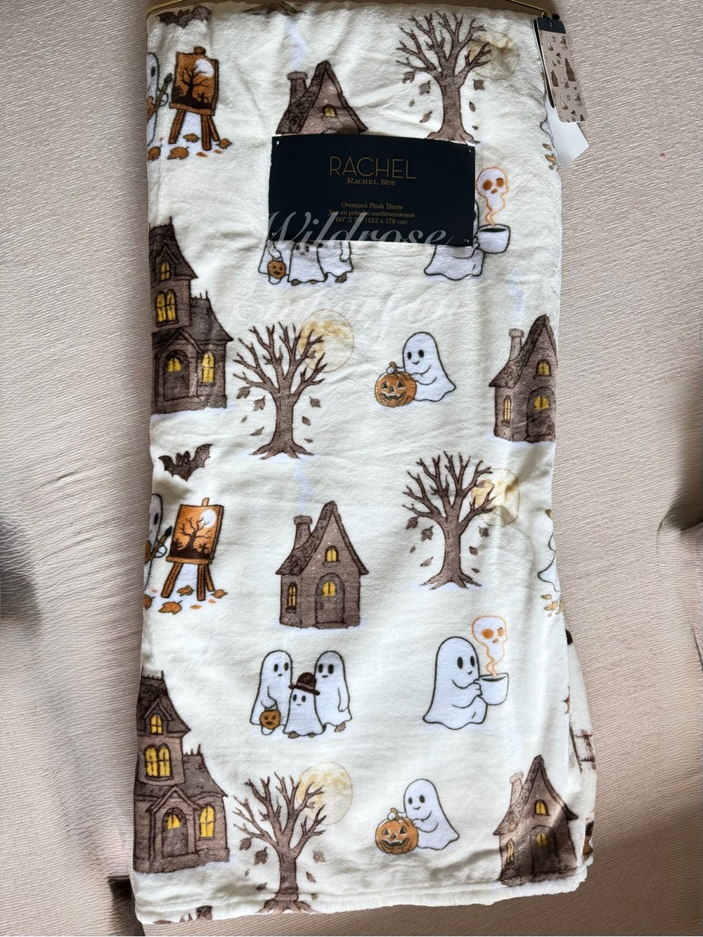 Rachel Roy Halloween ghost coffee mug village reading books witch hat pumpkin